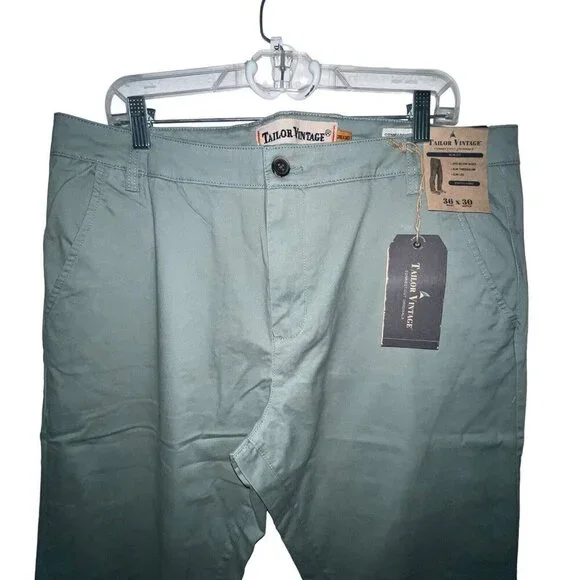 Tailor Vintage Connecticut Originals Slim Fit Chinois Green Pants Men Size 36x30